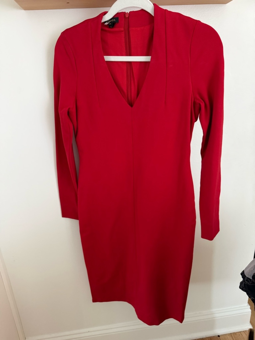 Escada Red V-Neck Long Sleeve Dress